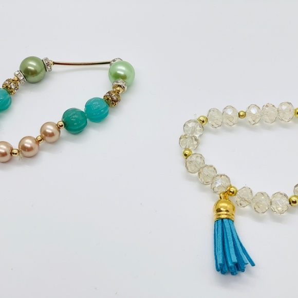 Peruvian Glass Bead Charm Tassel Bracelet Set - Picture 3 of 3